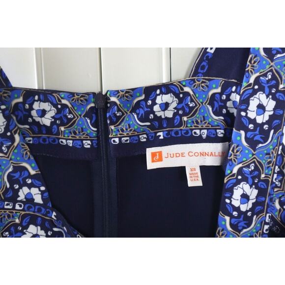 JUDE CONNALLY $168 Smooth Stretch Navy Floral Tile Trim Tank Dress Size XS - Picture 6 of 6